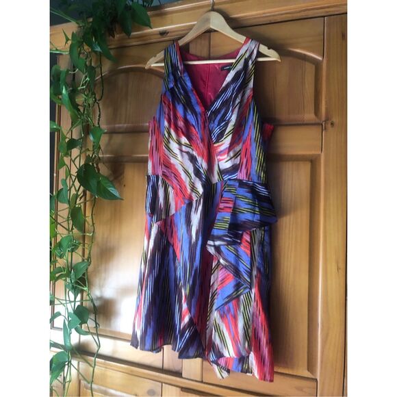 Nanette Lepore Go Getter Ruffled Ikat Silk Dress Size 12 - Picture 3 of 13